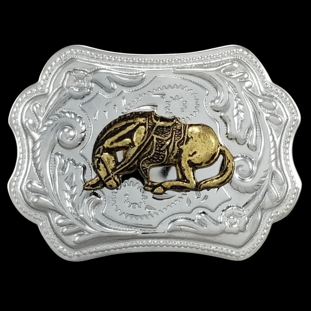 Western Horse Bucking Silver Tone Rodeo Cowboy Belt Buckle USA Made‎